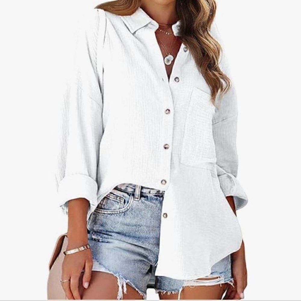 Caffe Marrakesh Solid White Casual Button Down Shirt